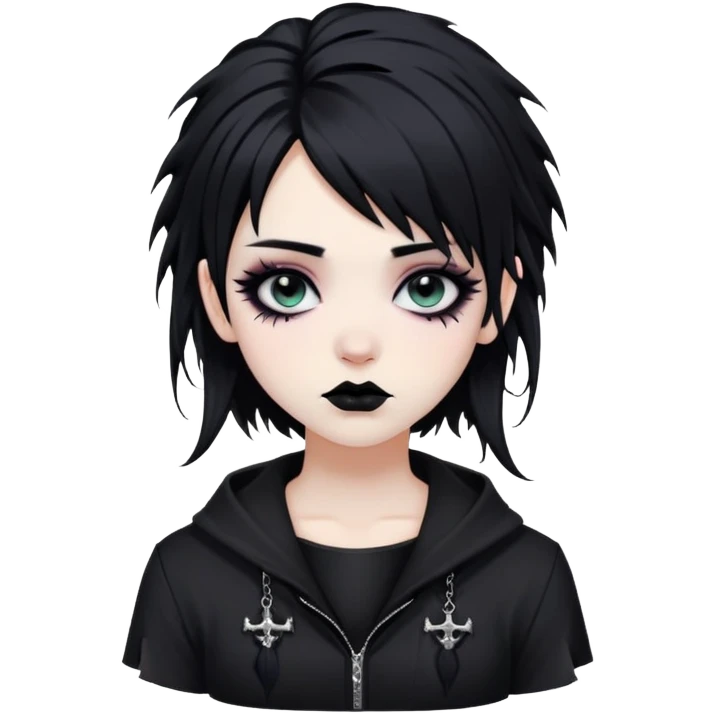 trad goth girl with messy black hair trad goth make up white skin and black trad goth clothes emoji