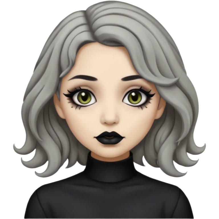  Beige olive skin  grey wavy hair black lips goth girl emoji