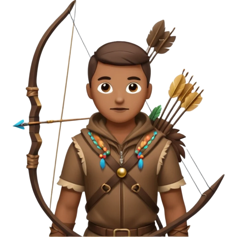 The classic hunter image with a bow and arrow on his back, dressed in brown with some animal made decorations emoji