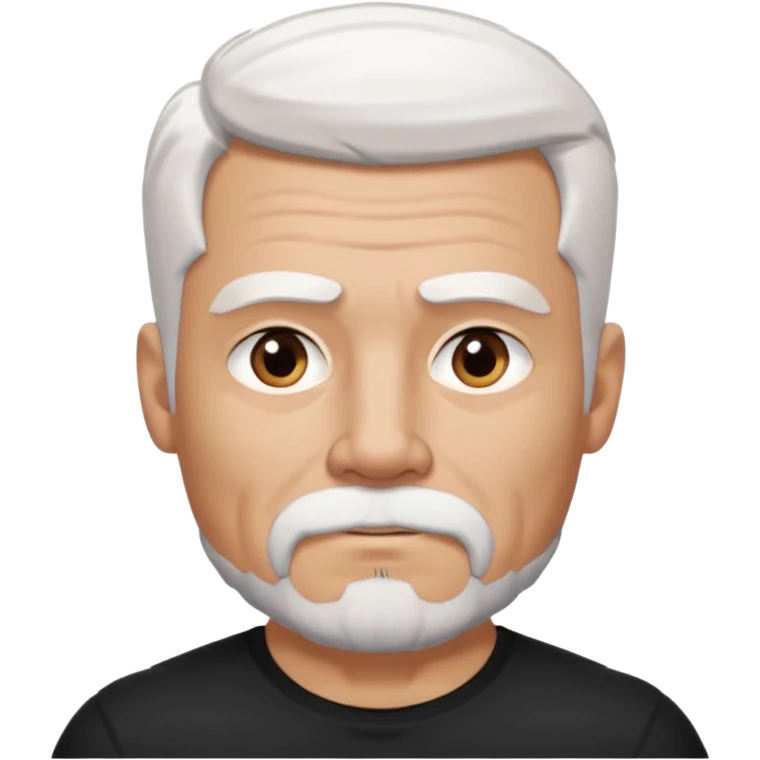 White haired muscled adult man with a black t-shirt. He has white beard with a short goatee. Dark brown eyes and some wrinkles. emoji