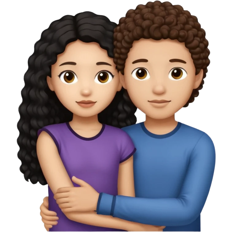a lightskin boy with brown curly hair putting his arm around an asian girl with straight long black hair emoji