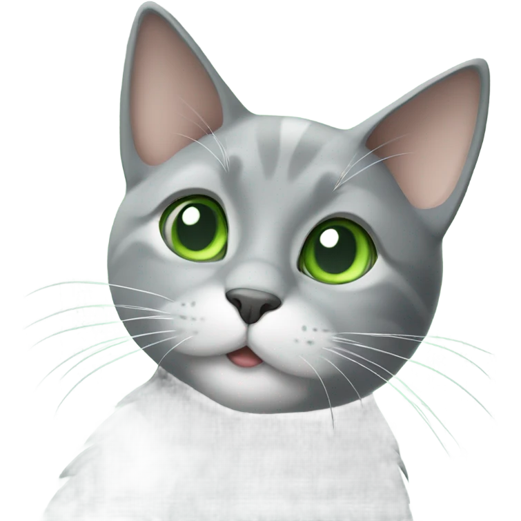 Grey cat with white patch on neck and green eyes  emoji