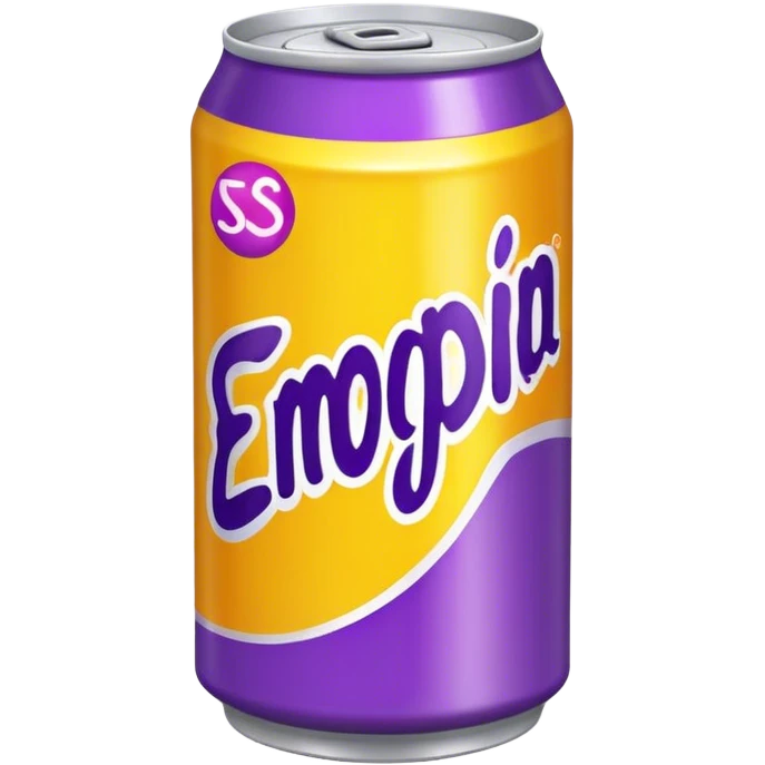 yellow soda can with purple name emoji