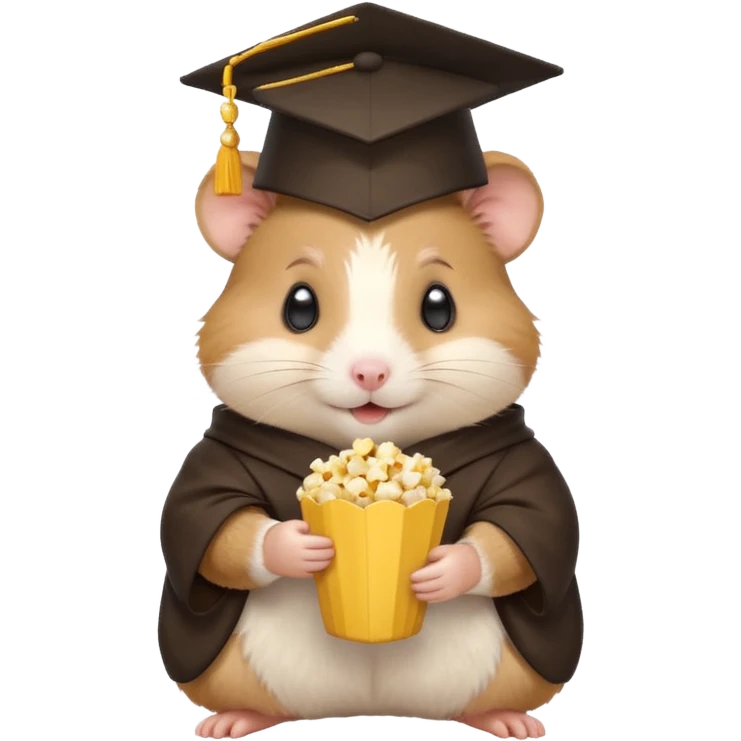  hamster holding pop corn, graduate hat emoji