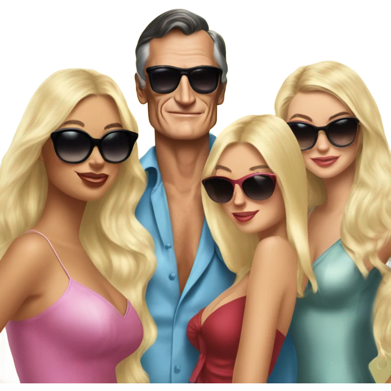 Young Hugh Hefner sunglasses with 4 beautiful girlfriends emoji