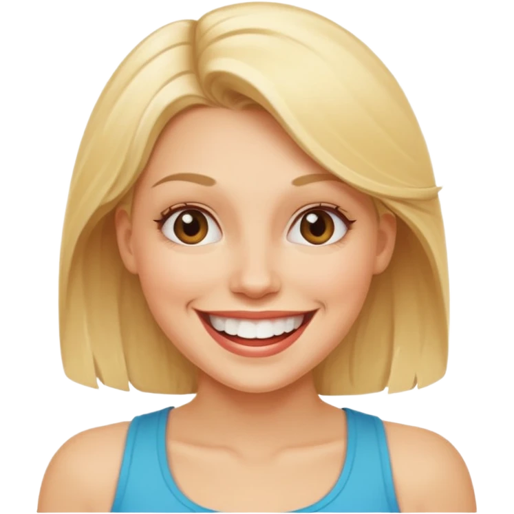 fit blonde woman with a big cheerful grin emoji
