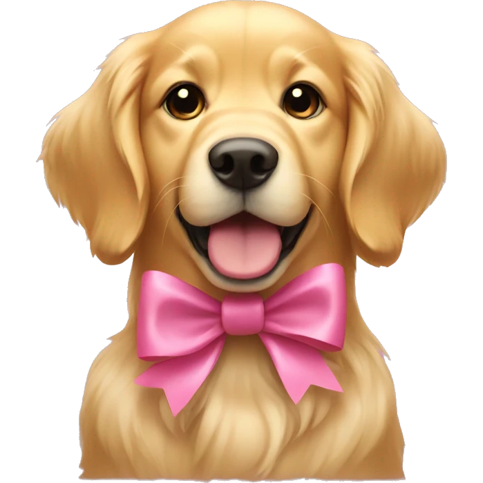 Golden retriever with a pink bow emoji