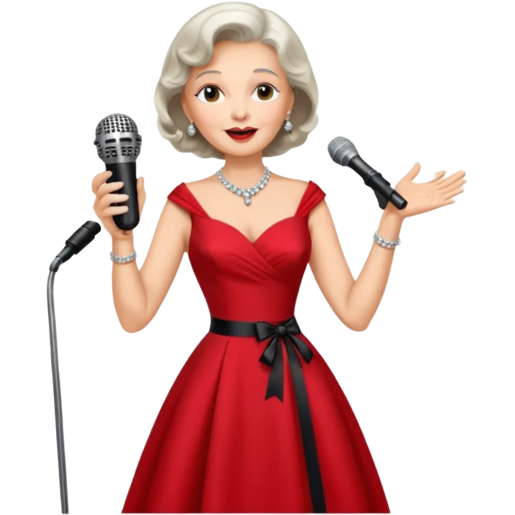 Older woman – elegant gown, 50s, diva, red dress, singing into mic emoji