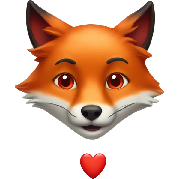 deep lush red fox face with tiny red heart instead of eyes emoji