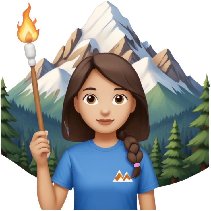 Girl + marshmallow stick, Mountain Campers. emoji