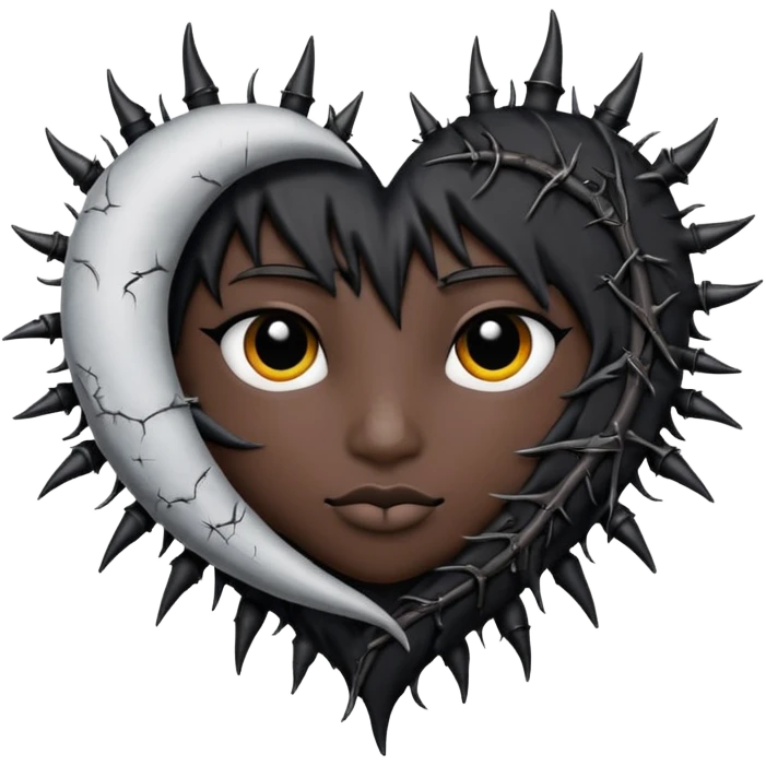 emo heart with crescent moon and black thorns emoji