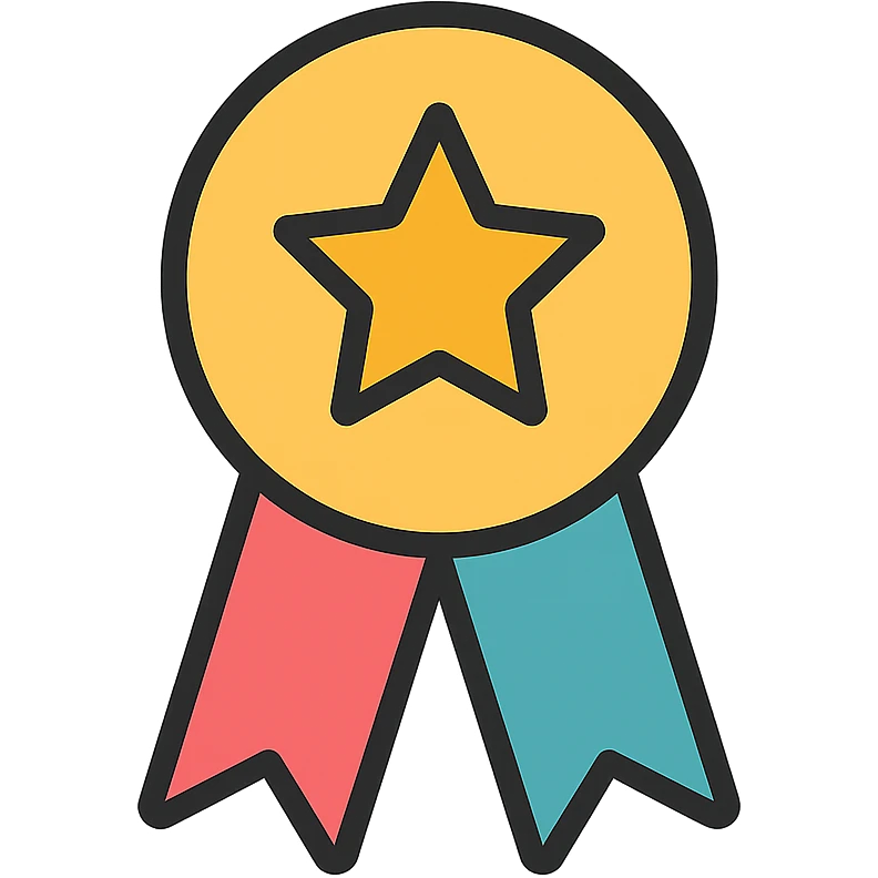 vector icon of a top review with gold and colorful elements, elegant and minimalist flat design, isolated on white background, award badge style, 2D flat vector, trending icon look, soft shadows, no text, perfect for commercial use, icon style, variation 4 emoji
