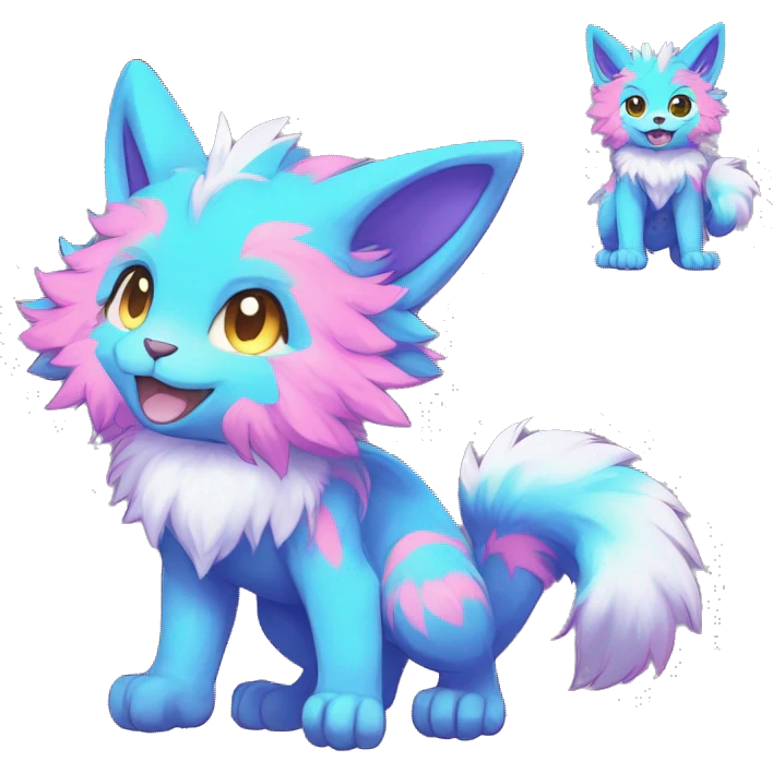 Anthro Scalie Fluffy Cool Cute Magical Shiny Colorful Neon Vibrant Colors Sparkle Kemono-style Chibi Fantasy-Animal-Fakémon-Pokémon-Hybrid Fur Sona Aesthetic Full Body emoji