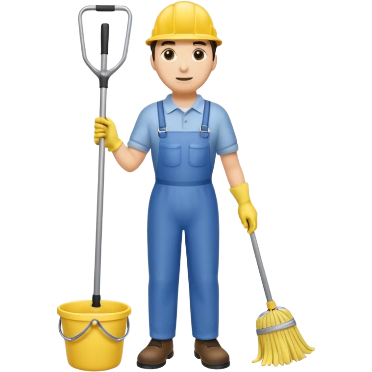 Custodian with yellow rubber gloves, mop emoji