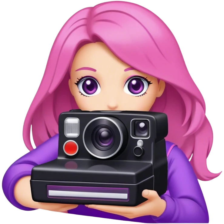 Pink, purple, and black Polaroid “spice girl” camera emoji
