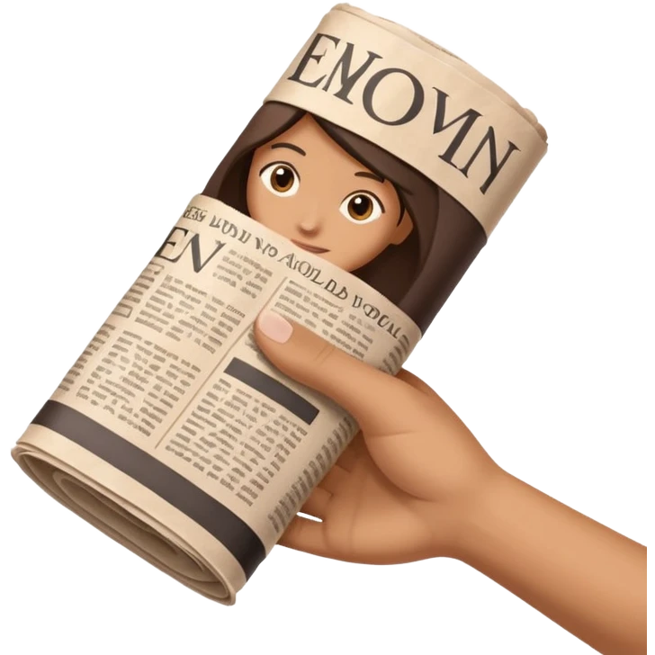 a hand holding a rolled up newspaper, clear and recognizable, suitable for an icon or emoji emoji