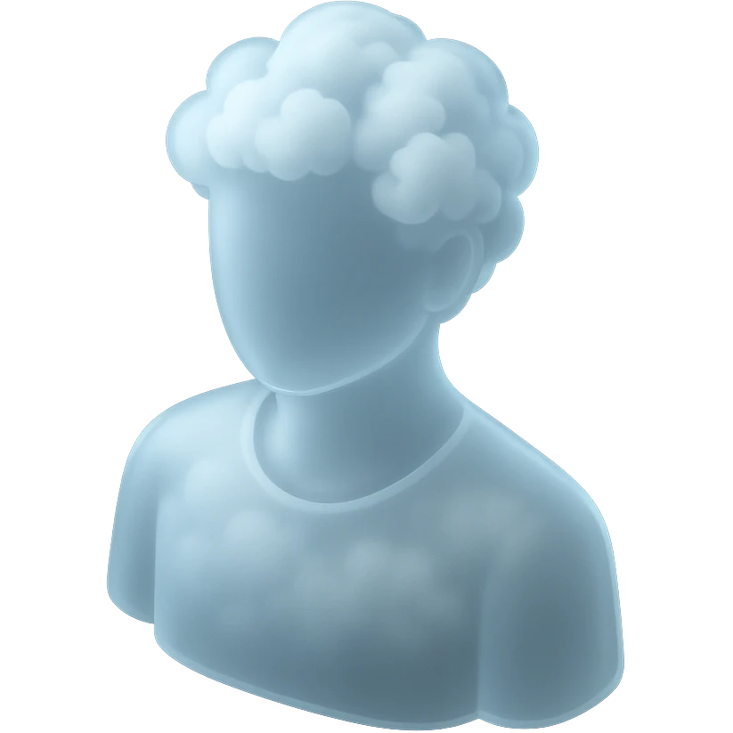 A person from the shoulders up, entirely composed of fluffy white clouds emoji