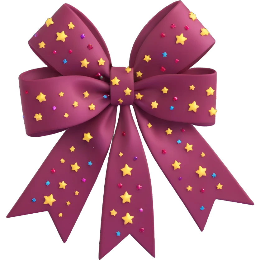 sparkly burgundy bow with stars, frosted glass effect, no gold outline emoji