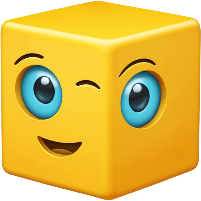 A yellow cube with 2 cyan block eyes and a rectangular mouth  emoji