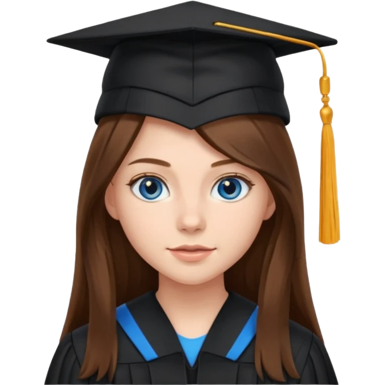 high school graduation with a pretty female high school student with long brown hair, blue eyes emoji