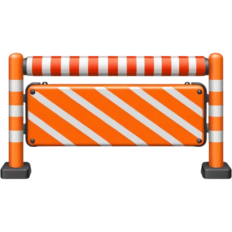 Flat emoji-style icon of a boom barrier.
Orange control box.
Red and white striped barrier arm coming out of the box.
Box is solid orange only, arm is red-white only.
NOT gates, NOT fence, NOT fully red-white barrier. emoji