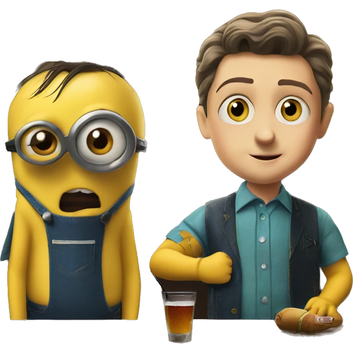 Young Sheldon and Minion at the bar emoji