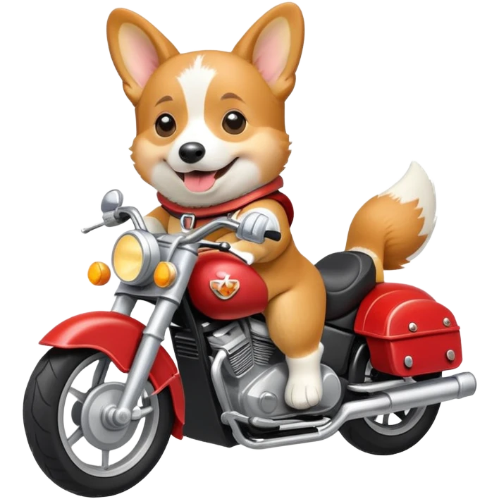 smiling corgi riding a motorcycle emoji