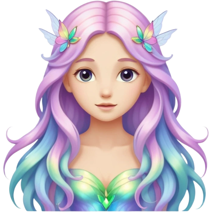 Iridescent pastel Beautiful fairy, colorful, long hair emoji