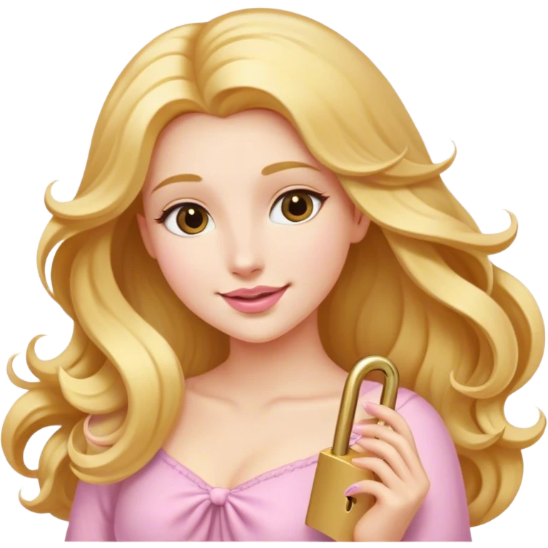 Cinematic Elegant Rapunzel Portrait Emoji, Twirling a lock of her golden hair, dreamy expression, soft pink lips curving into a gentle smile, delicate yet mesmerizing, a princess with a heart full of adventure and beauty! emoji
