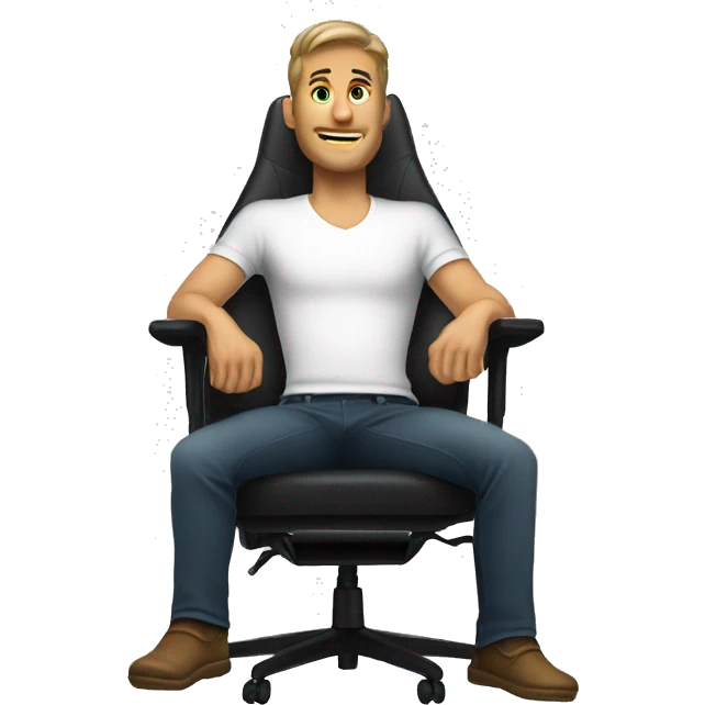 guy in gaming chair with arm rests, feet on the table emoji