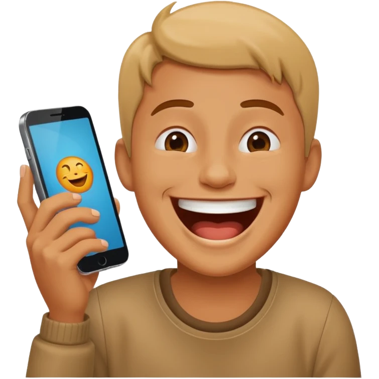 Laughing at phone screen emoji