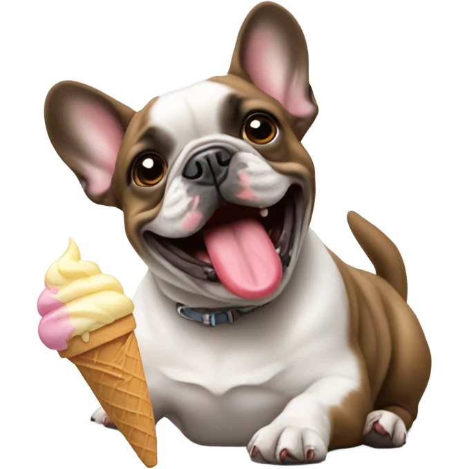 A French bulldog eating Ive cream emoji