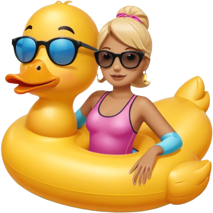 character sitting on a water play duck tube, bright expression, summer atmosphere emoji