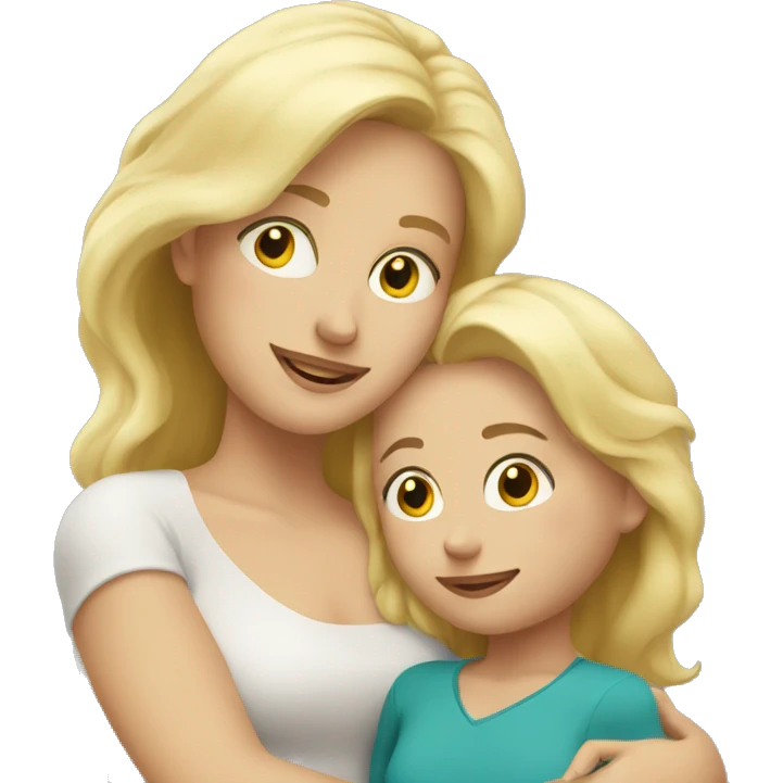 blonde mom and daughter hugging emoji