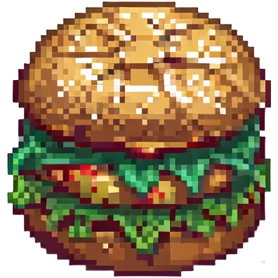 simple and colorful pixel art hamburger emoji