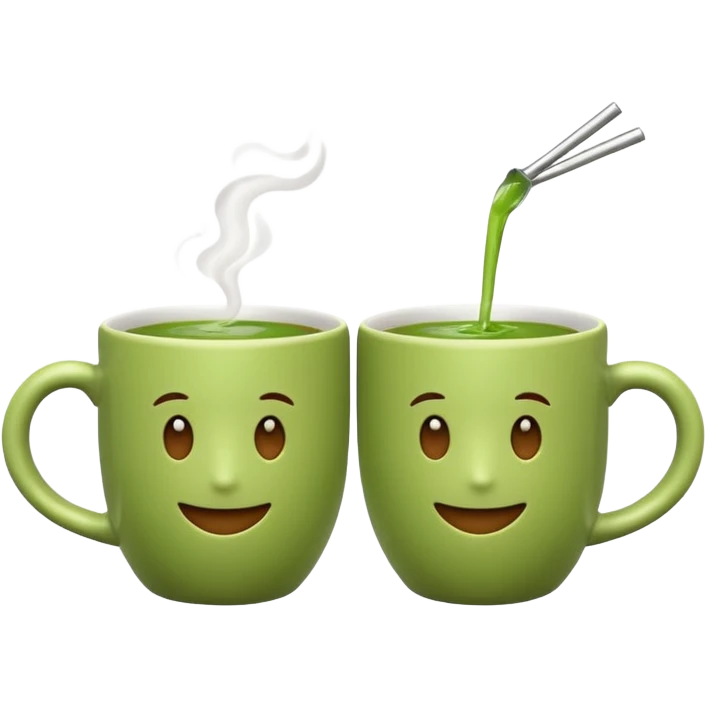 two mate tea cups clinking emoji style, both cups with green mate tea and bombillas, inspired by reference image emoji