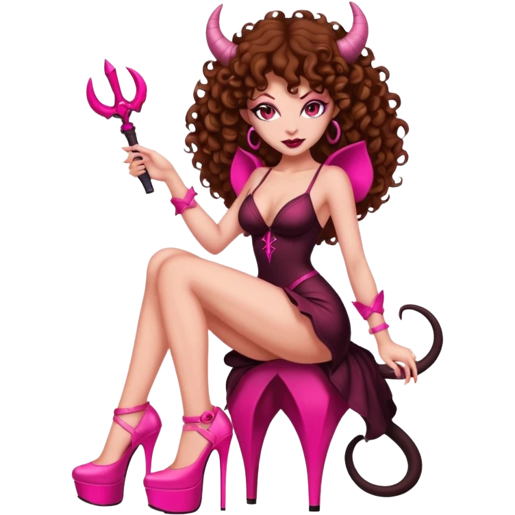 Lilith symbol seductress evil brown curly haired sexy succubus woman with pink platform heels  emoji