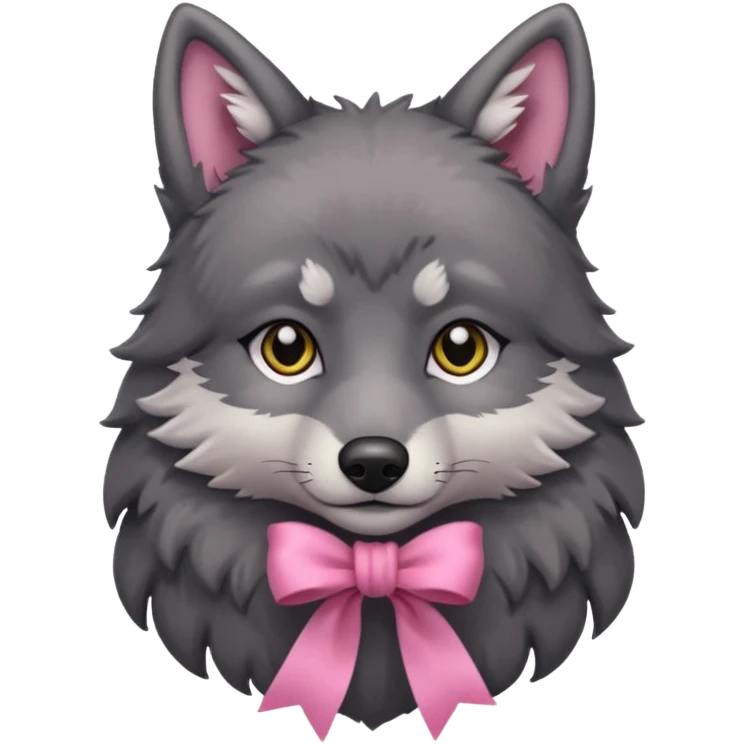 sad cute dark grey wolf with a pink ribbon emoji