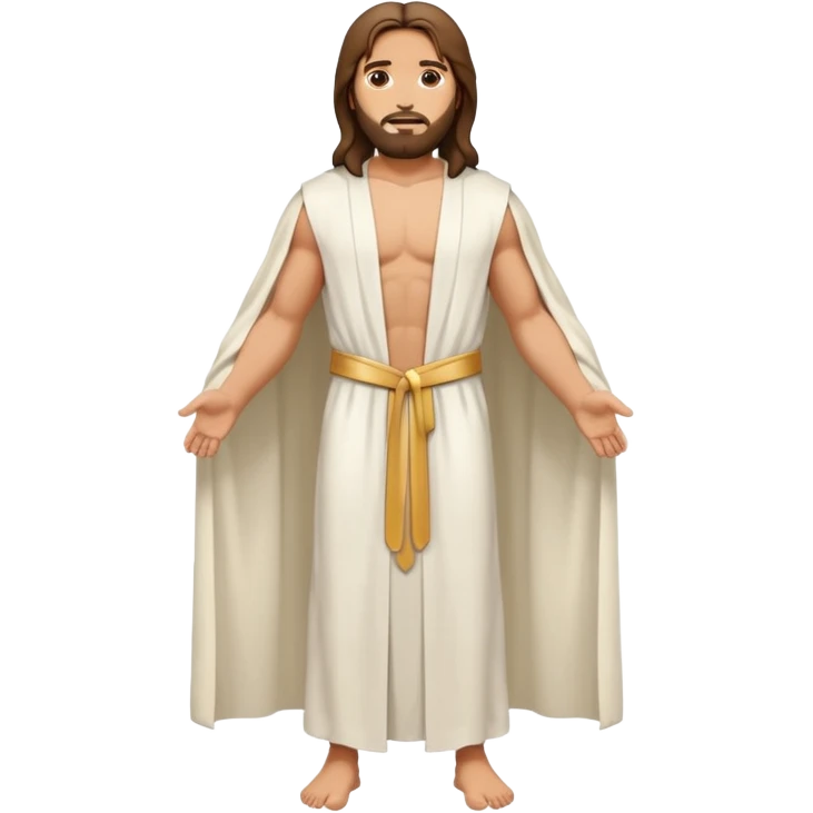 fullbody jesus christ jacked, sleeveless white robe front and backview emoji