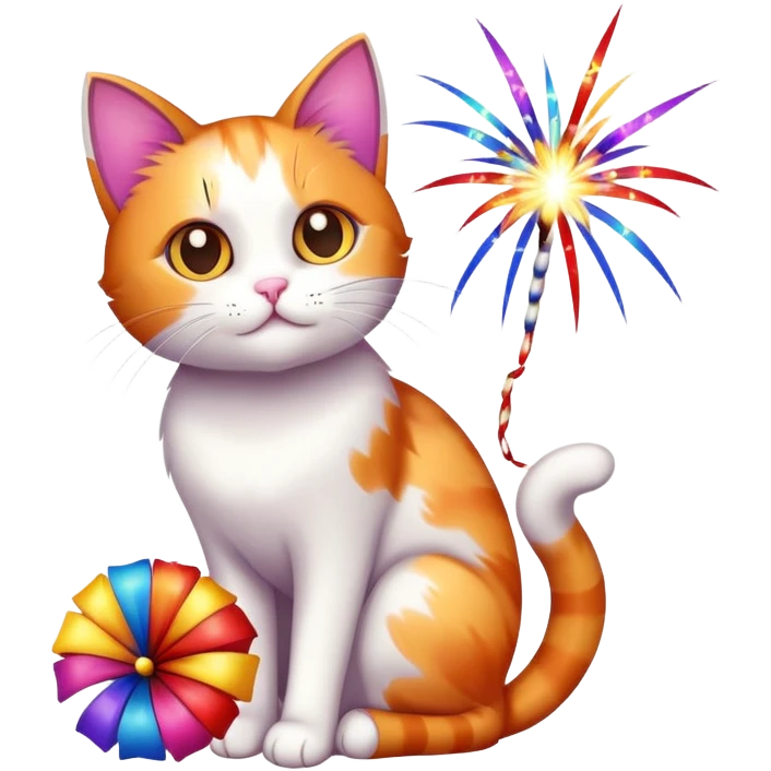 Little cat sitting on a firework emoji