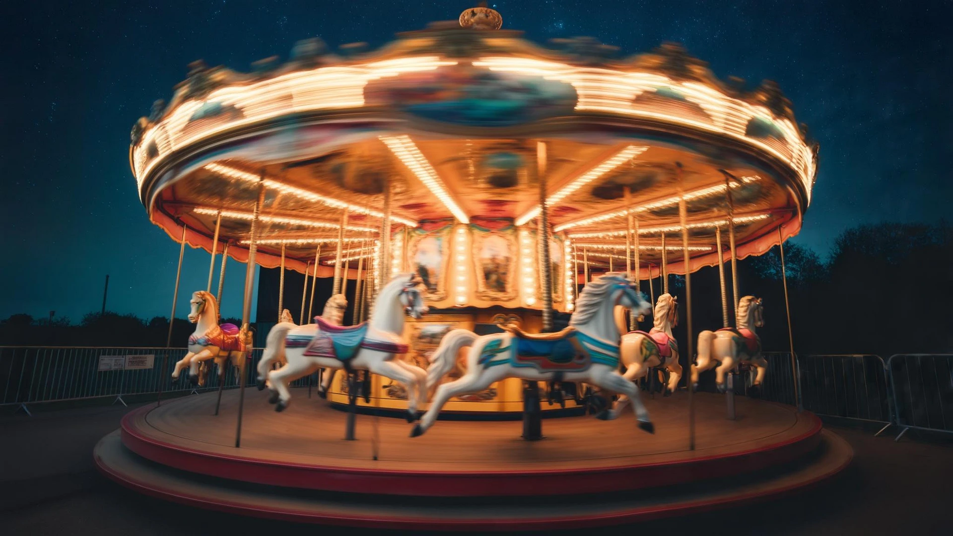 long exposure photo, a moving carousel at night emoji