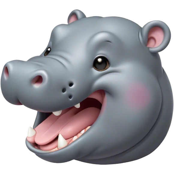 Cinematic Cute Yawning Hippo Portrait Emoji, Head tilted slightly with a dramatic, wide-open yawn, showcasing a soft, smooth slate-gray hide with gently drooping ears, round eyes barely open in drowsy contentment, Simplified yet irresistibly adorable features, highly detailed, glowing with a soft, cozy glow, high shine, relaxed yet expressive, stylized with a touch of aquatic charm, bright and endearing, soft glowing outline, capturing the essence of a sleepy yet affectionate hippo, so drowsy it feels like it could stretch out of the screen and curl up for a nap! emoji