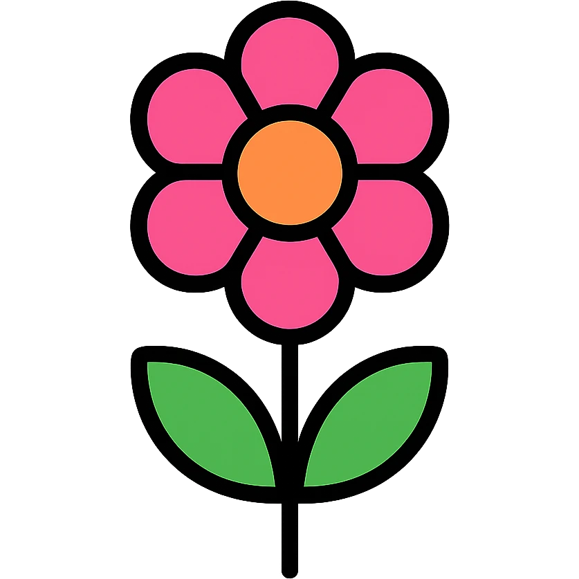 A colorful, outlined icon of a flower with black outlines, vibrant and eye-catching emoji