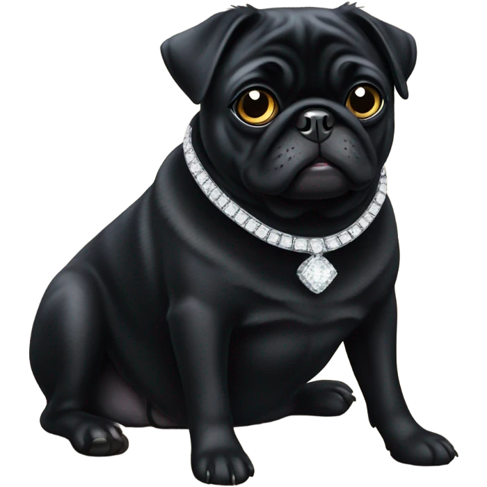 Sitting Black pug with rhinestone collar  emoji
