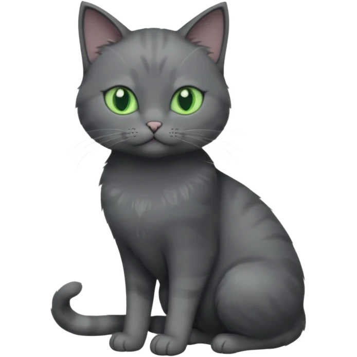 full body view of beautiful female solid dark grey cat with green eyes, grey face, white toes and white patch on chest emoji