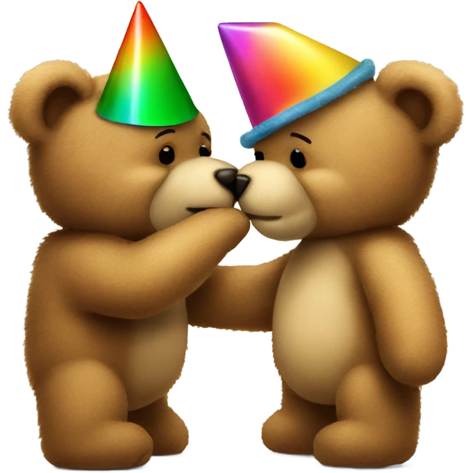teddy bear kissing another teddy bear wearing party hats emoji