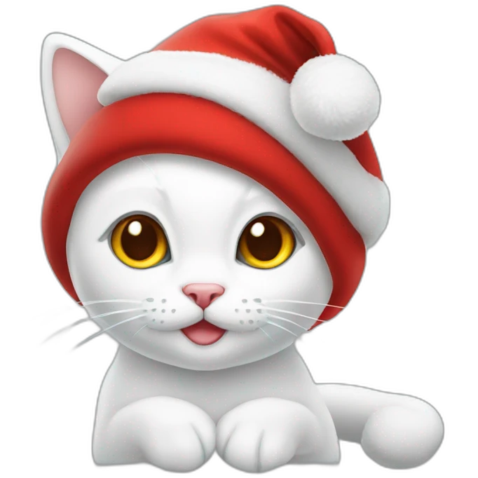 christmas white kitty in red hat emoji