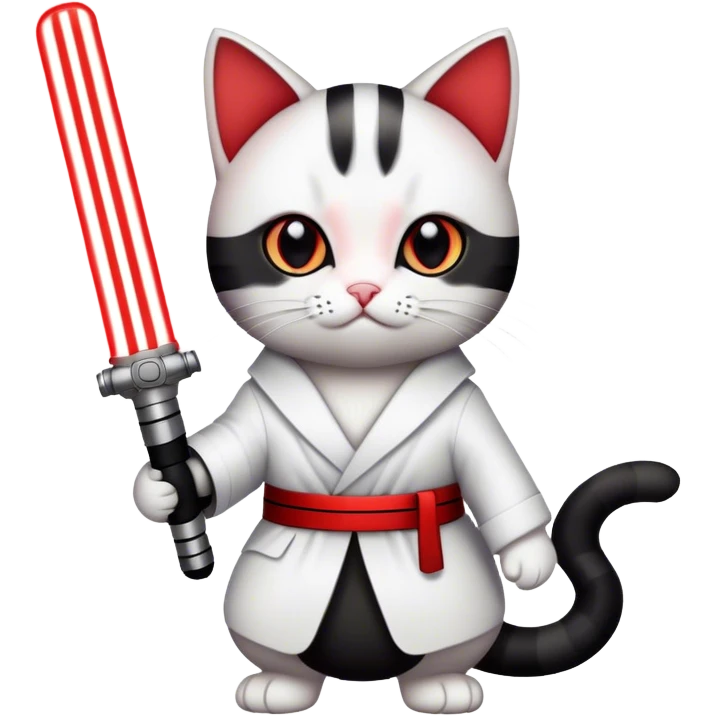 black and white cat with red light saber emoji