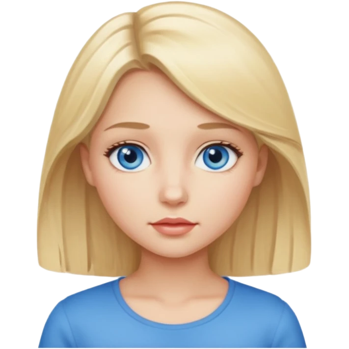 A girl with medium-length blonde hair, blue eyes, small lips.  emoji