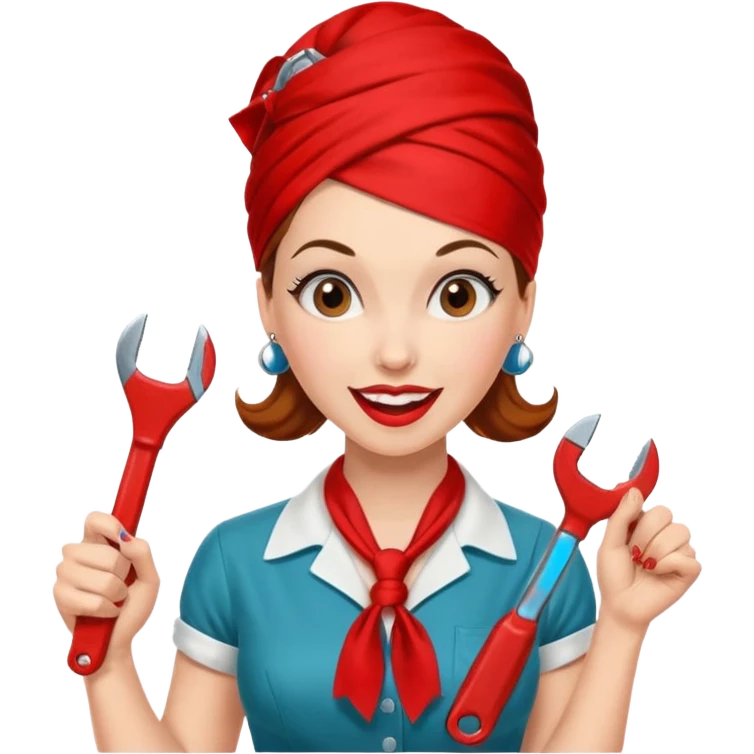 A 50ies housewife who is excited about working and is a powerwoman because she husstles a lot. A bit like the woman from Real Vintage Doll House. And the woman from We Can Do It!. Rockabilly vibe. Cartoonish perhaps? Help me :D emoji